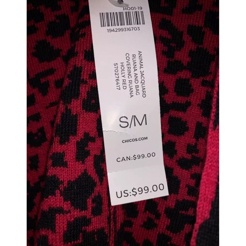NWT Chicos Women Cardigan Sz S/M Button Closure In Side Print Leopard Red - Picture 9 of 12